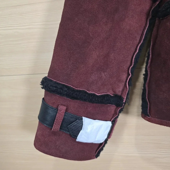New‎ Free People Cassidy Cozy Jacket SUEDE SHERPA $698 XS Burgundy & Black - Picture 7 of 16